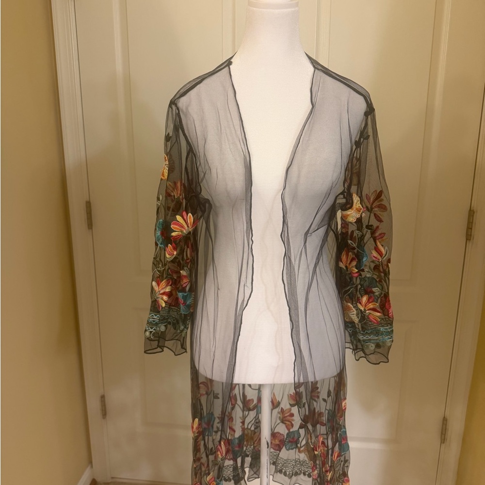 Beautiful Multi color Floral Embroidered Sheer Kimono/duster